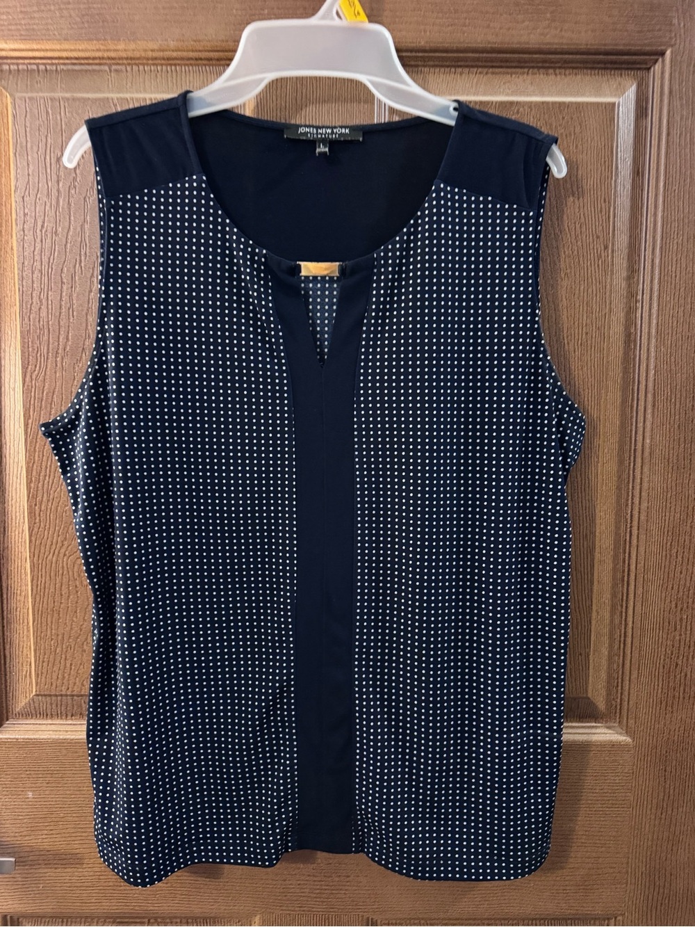 Jones New York Navy and White Sleeveless Polka-Dot Tank Size Large